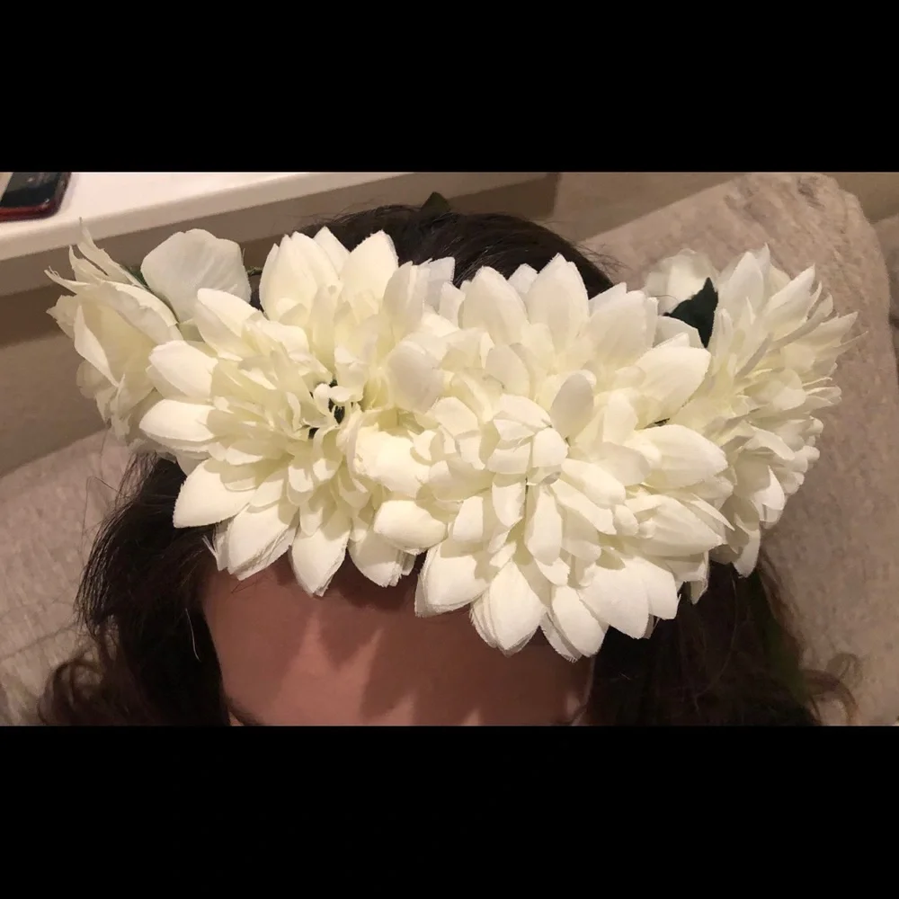 White Carnation Faux Flower Head Band Crown Wrap Vail Graduation Prom